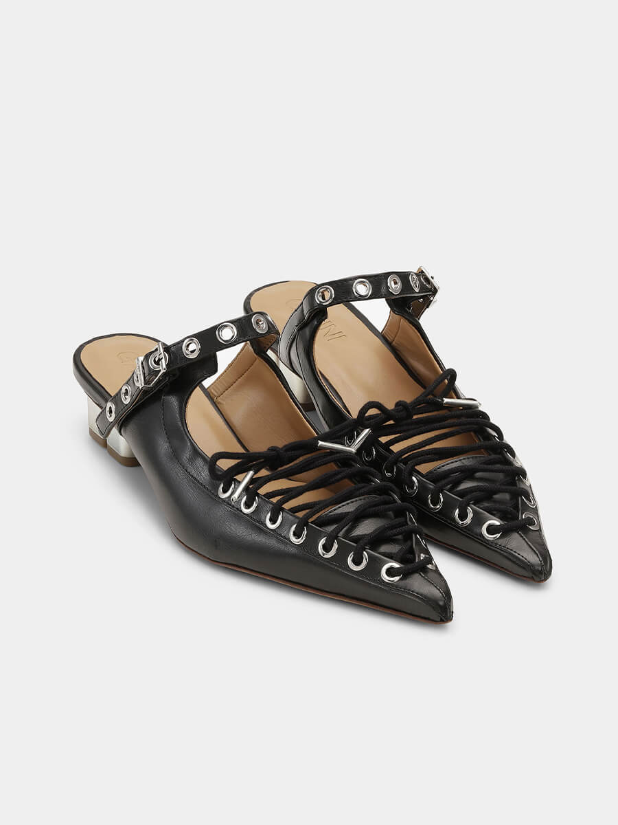 Ganni-Black-Oleatex-Lace-Up-Mules