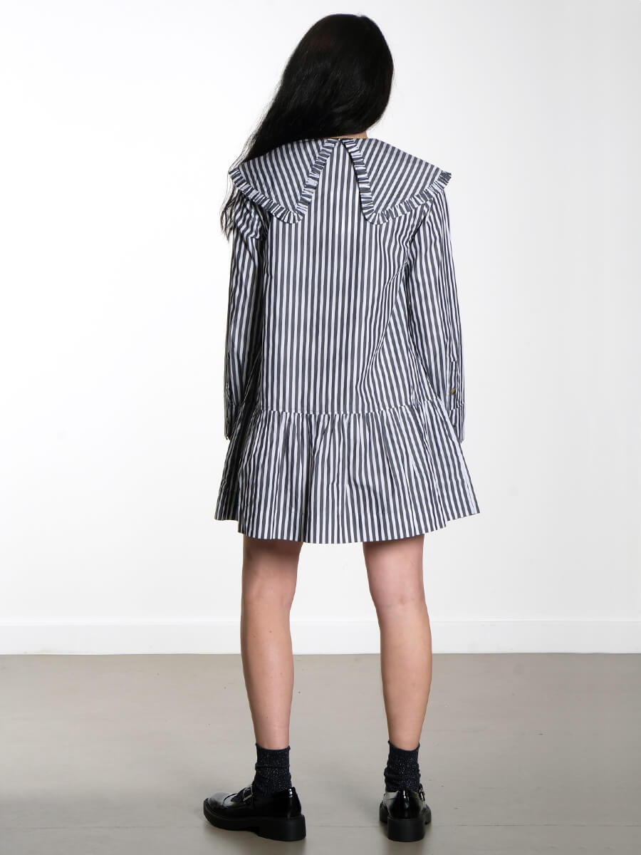 Ganni-Black-and-White-Stripe-Mini-Shirt-Dress