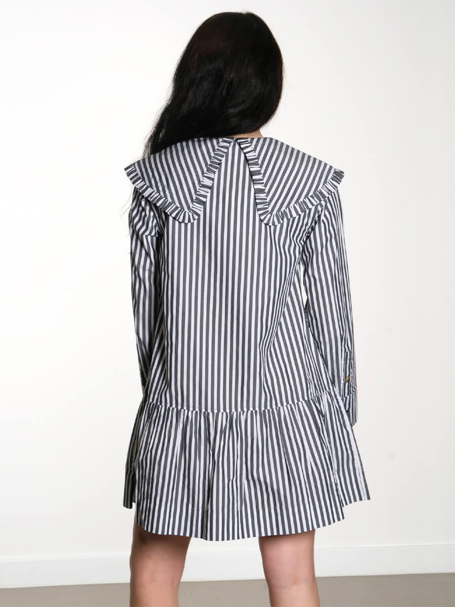 Ganni-Black-and-White-Stripe-Mini-Shirt-Dress