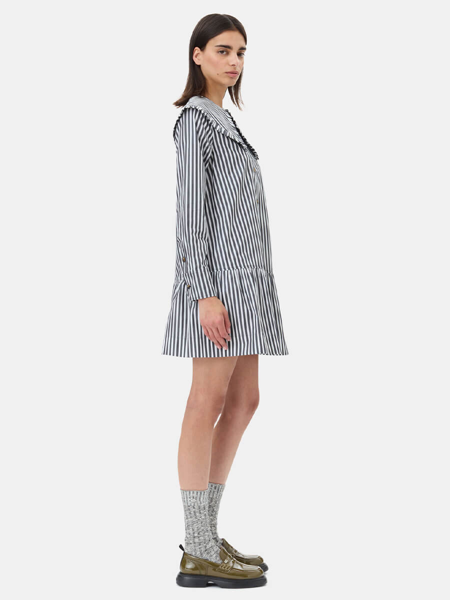 Ganni-Black-and-White-Stripe-Mini-Shirt-Dress