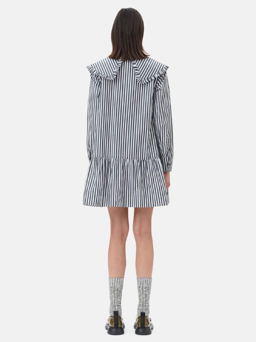 Ganni-Black-and-White-Stripe-Mini-Shirt-Dress