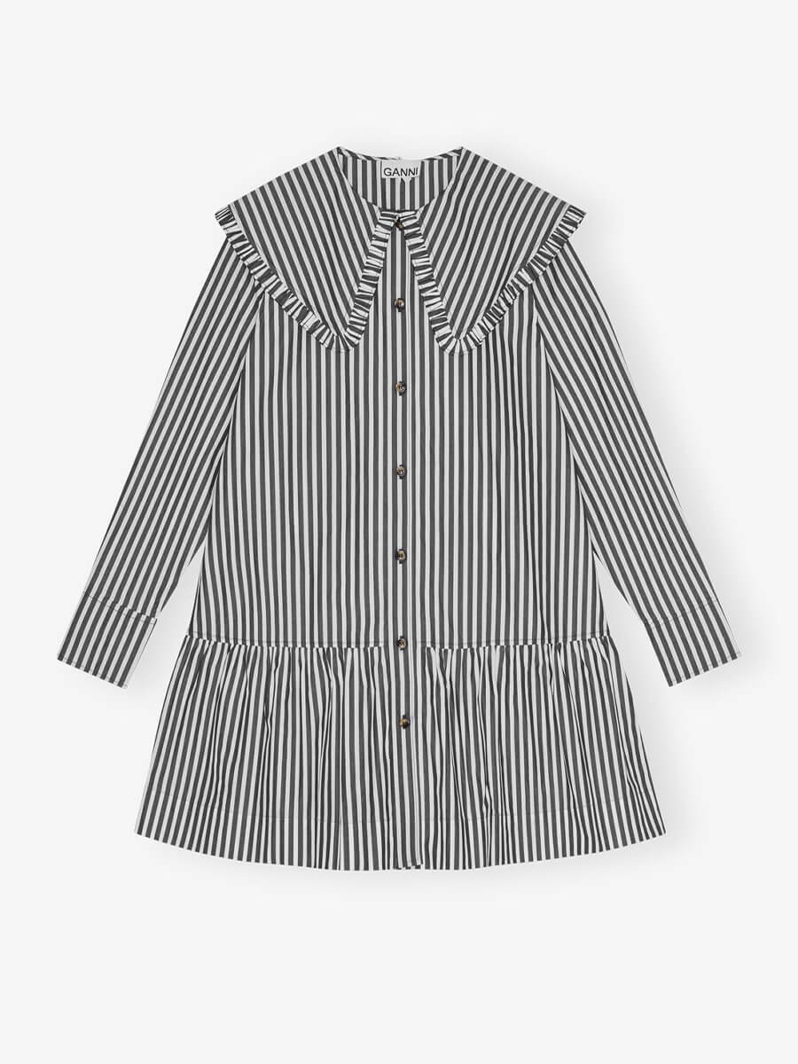 Ganni-Black-and-White-Stripe-Mini-Shirt-Dress