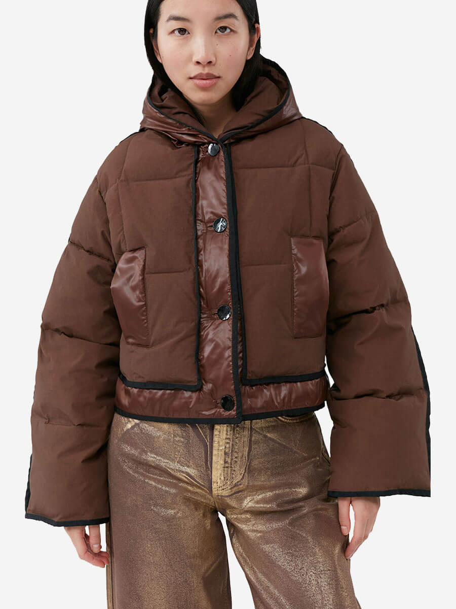 Ganni Brown Short Hooded Puffer Jacket