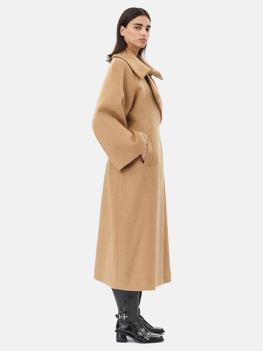 Ganni-Camel-Wool-Blend-Coat