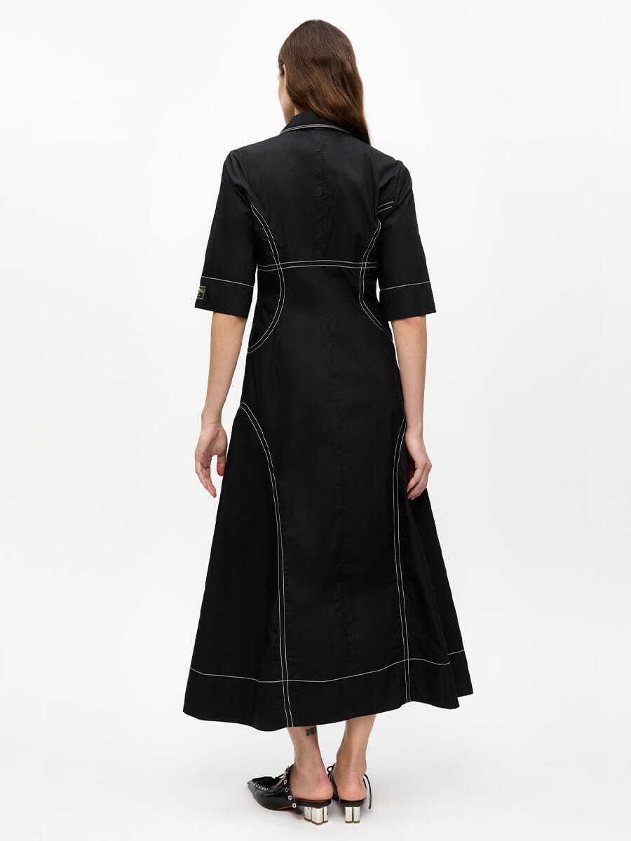 Ganni-Cotton-Poplin-Shirt-Dress-Black