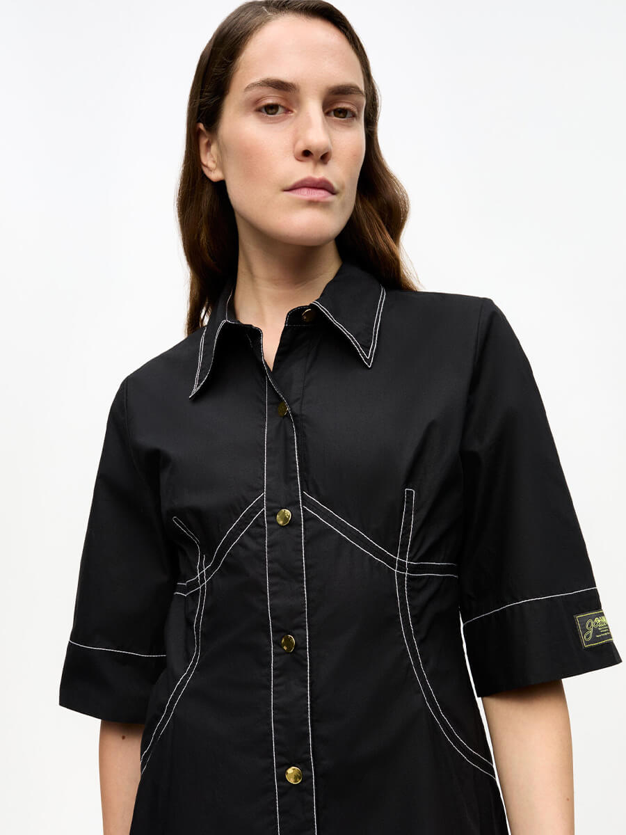 Ganni-Cotton-Poplin-Shirt-Dress-Black