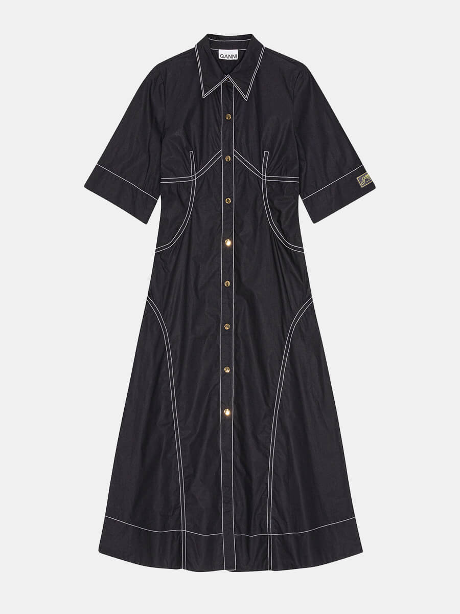 Ganni-Cotton-Poplin-Shirt-Dress-Black