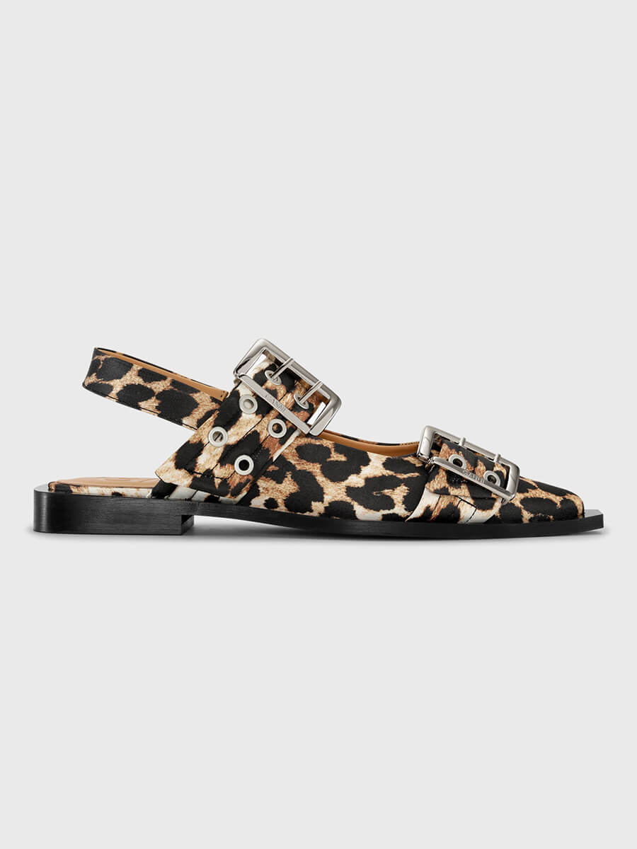 Ganni-Leopar-Satin-Feminine-Buckle-Ballerinas