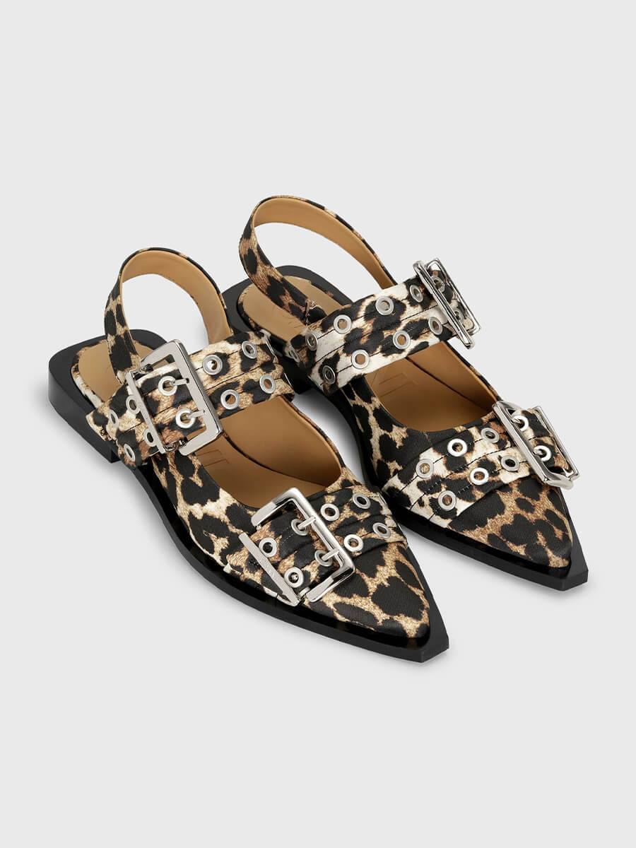 Ganni-Leopar-Satin-Feminine-Buckle-Ballerinas