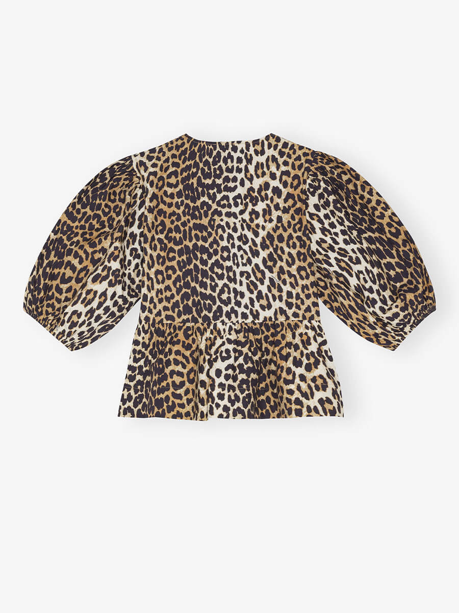 Ganni-Leopard-Cotton-Poplin-Peplum-