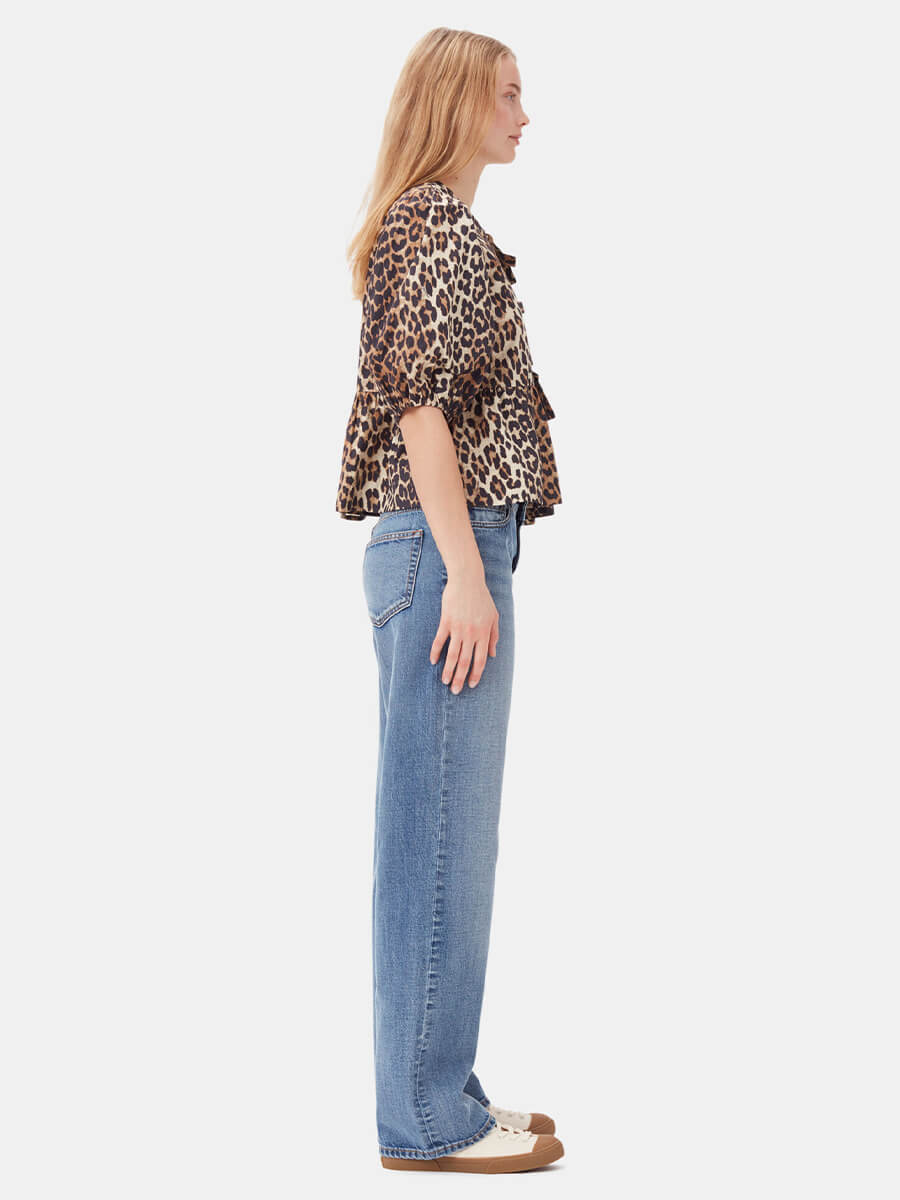 Ganni-Leopard-Cotton-Poplin-Peplum-