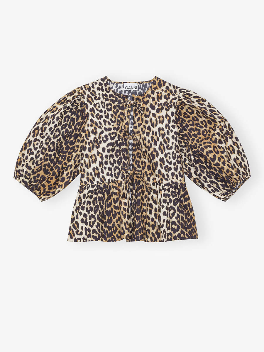 Ganni-Leopard-Cotton-Poplin-Peplum-