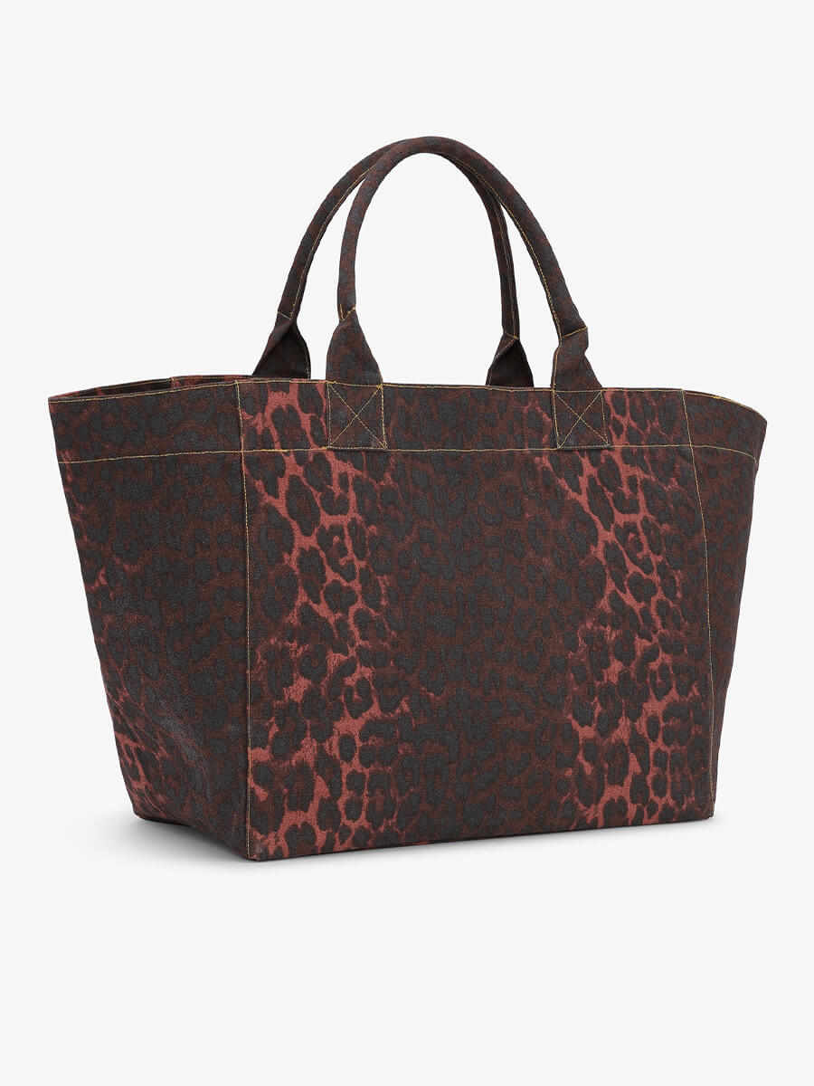 Ganni-Leopard-Oversized-Canvas-Tote-Bag - Racing-Red