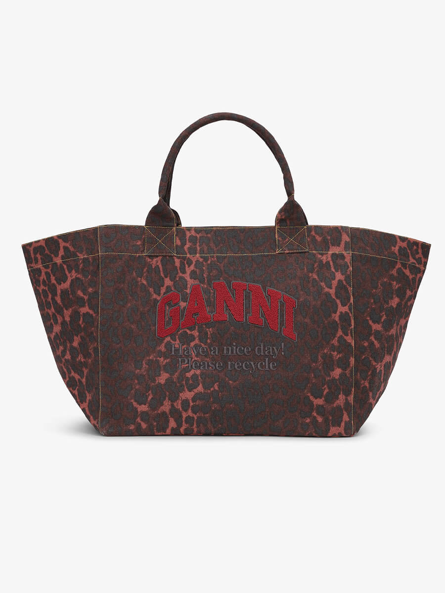 Ganni-Leopard-Oversized-Canvas-Tote-Bag - Racing-Red