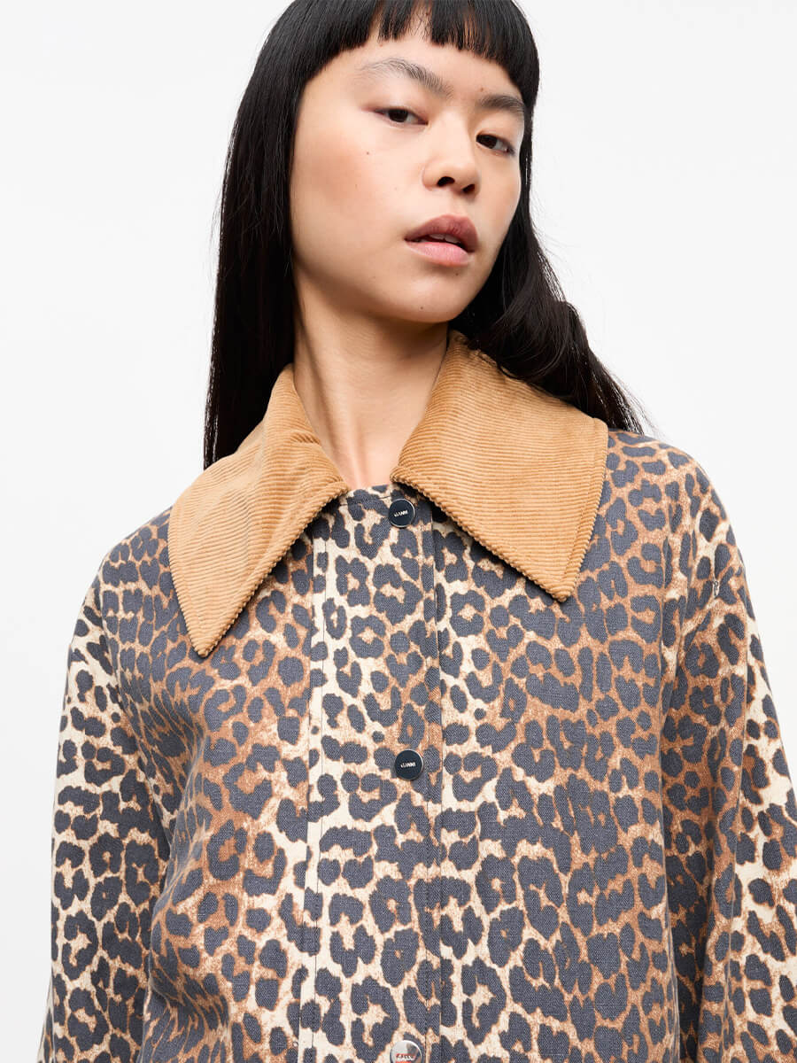 Ganni-Leopard-Printed-Canvas-Midi-Jacket