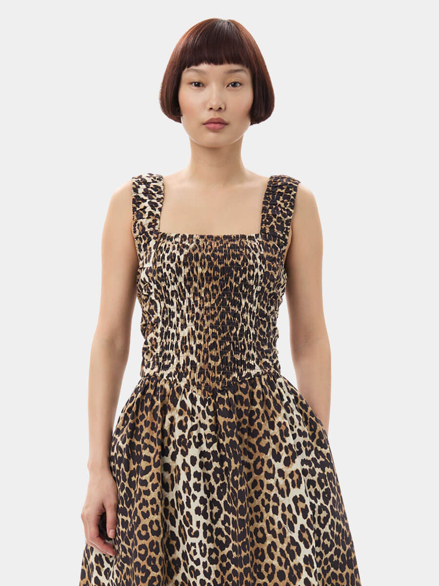 ganni-Leopard-Printed-Cotton-Midi-Strap-Smock-Dress