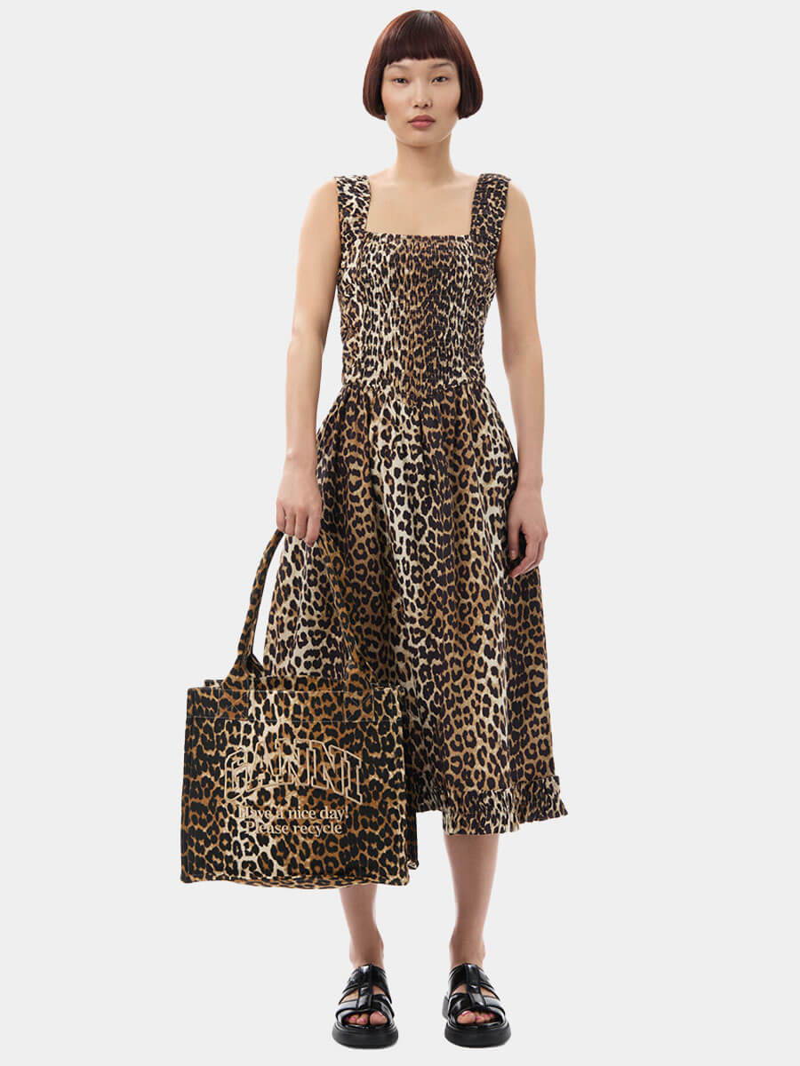 ganni-Leopard-Printed-Cotton-Midi-Strap-Smock-Dress