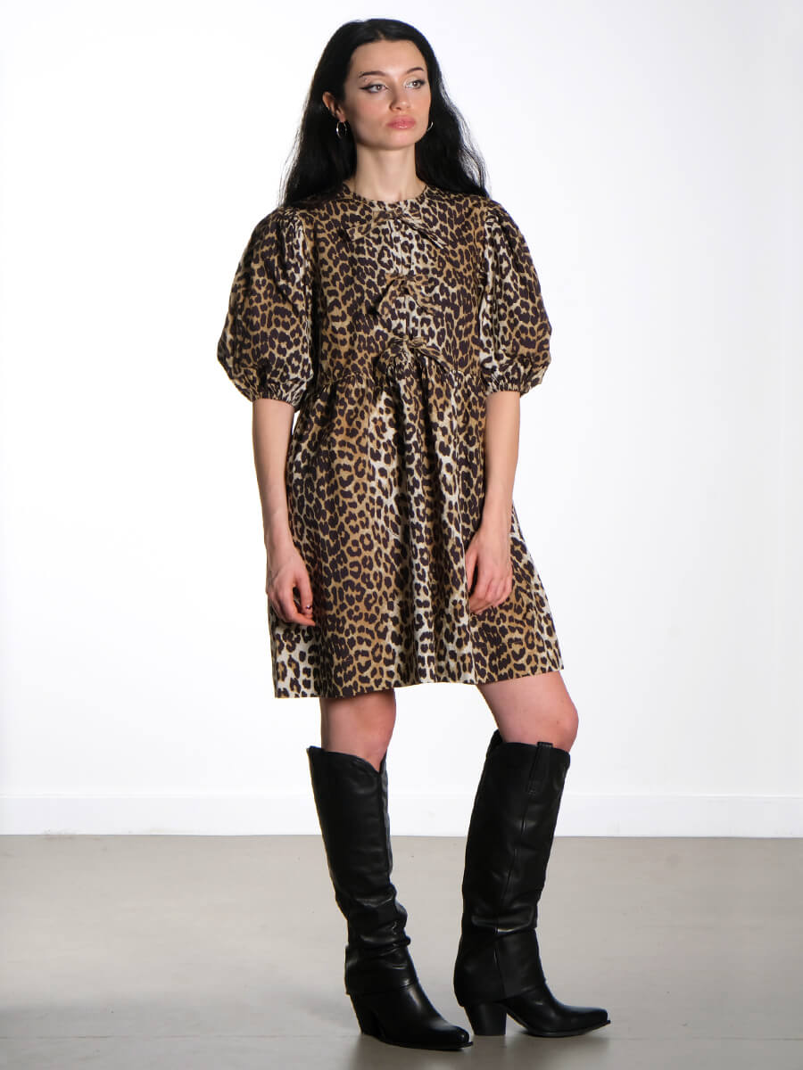 Ganni-Leopard-Printed-Cotton-Tie-String-Mini-Dress