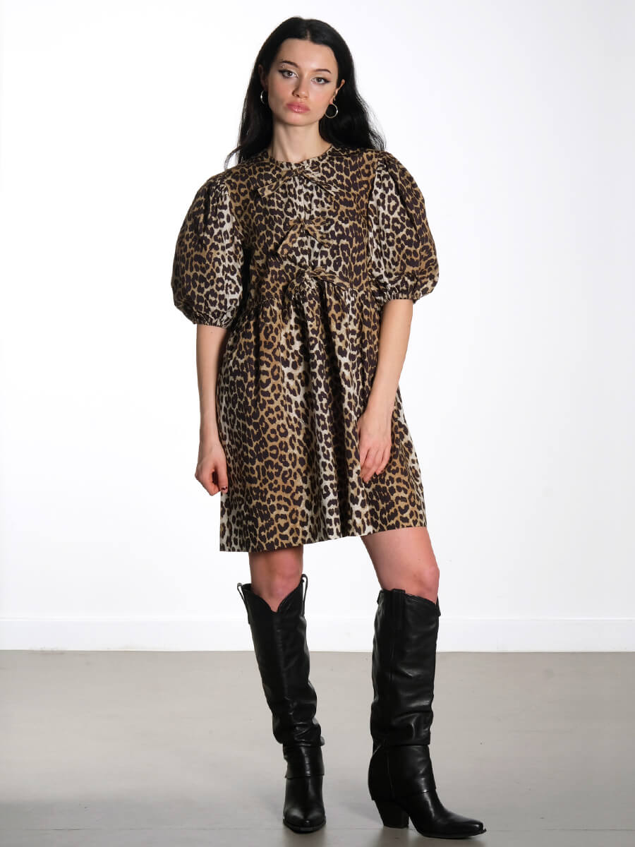 Ganni-Leopard-Printed-Cotton-Tie-String-Mini-Dress