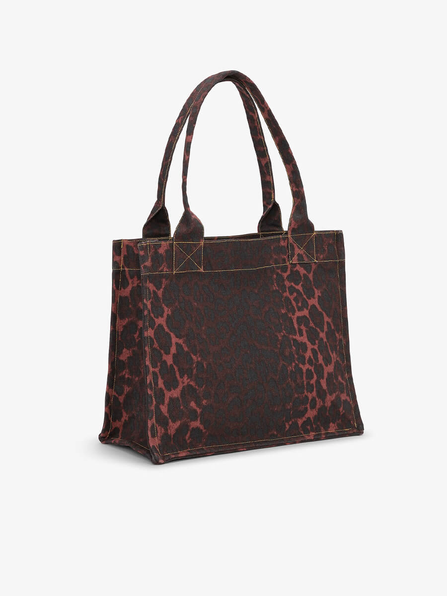 Ganni-Leopard Print Canvas Tote Bag-Racing Red