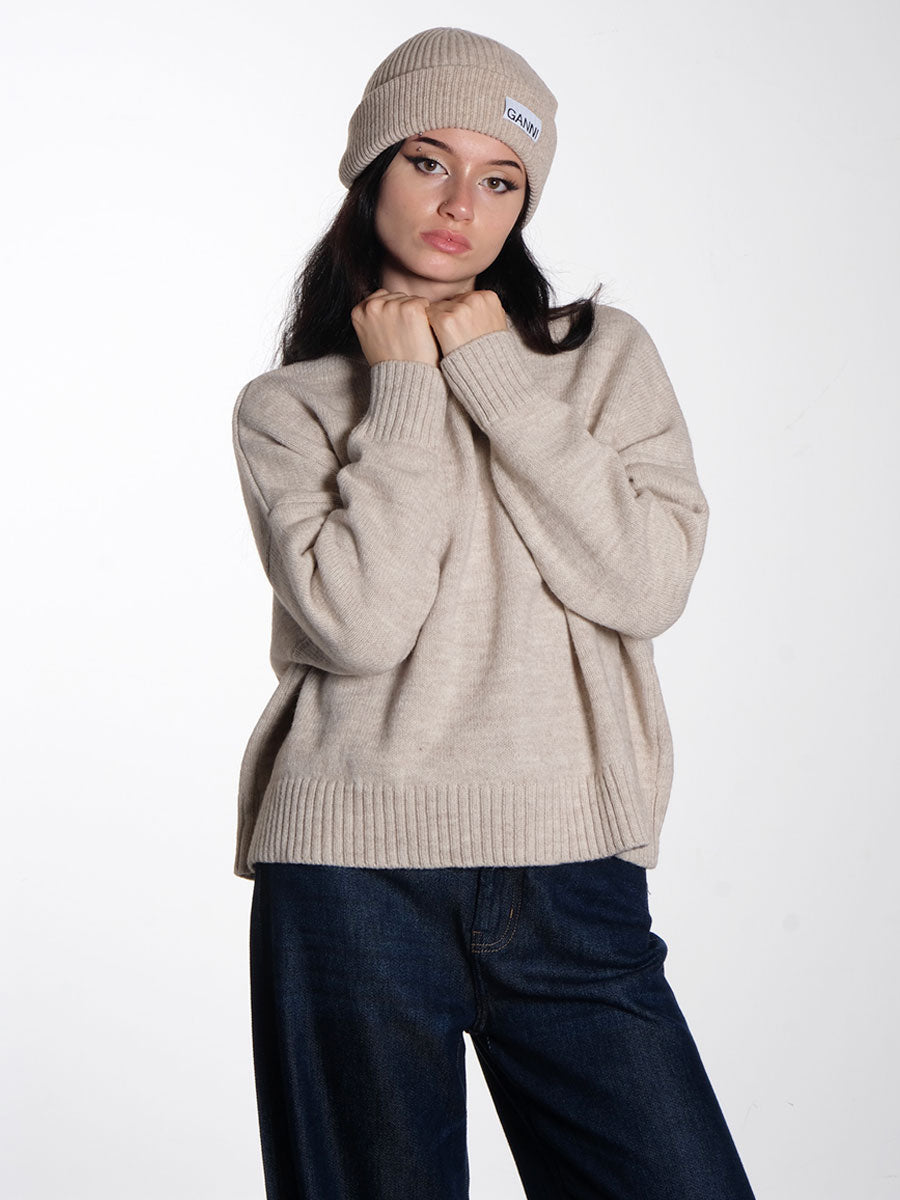 Ganni Light Structured Rib Knit Beanie - Brazilian Sand