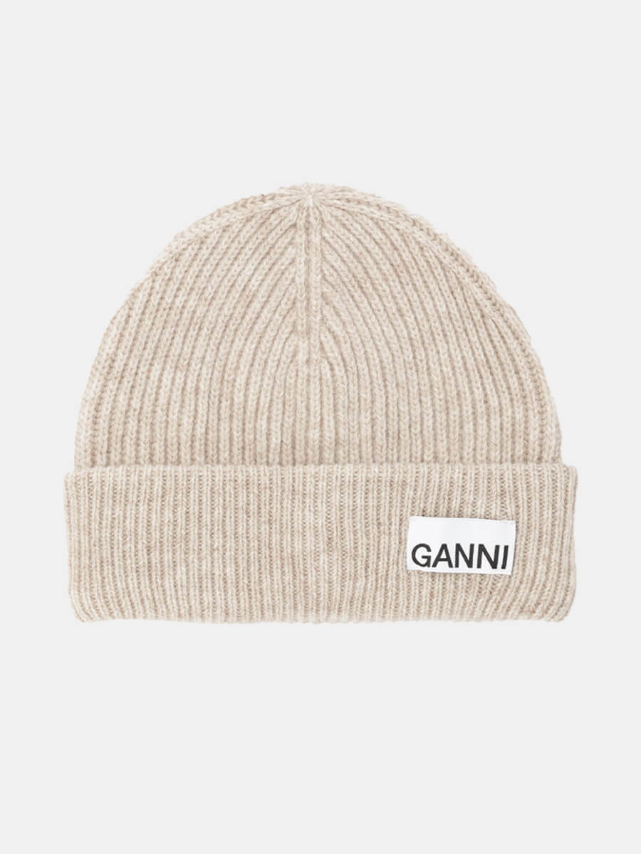 Ganni-Light-Structured-Rib-Knit-Beanie-Brazillian-Sand