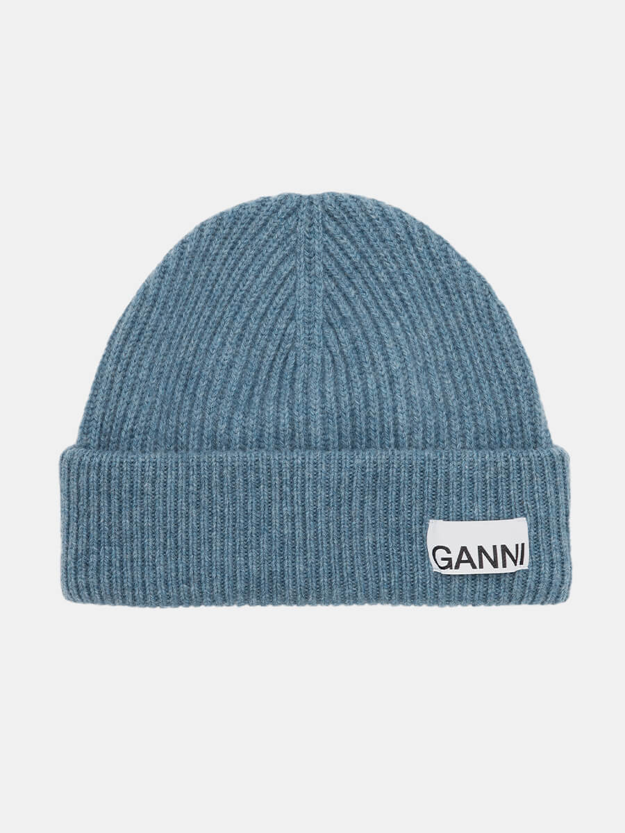 Ganni-Light-Structured-Rib-Knit-Beanie - Dusty-Blue