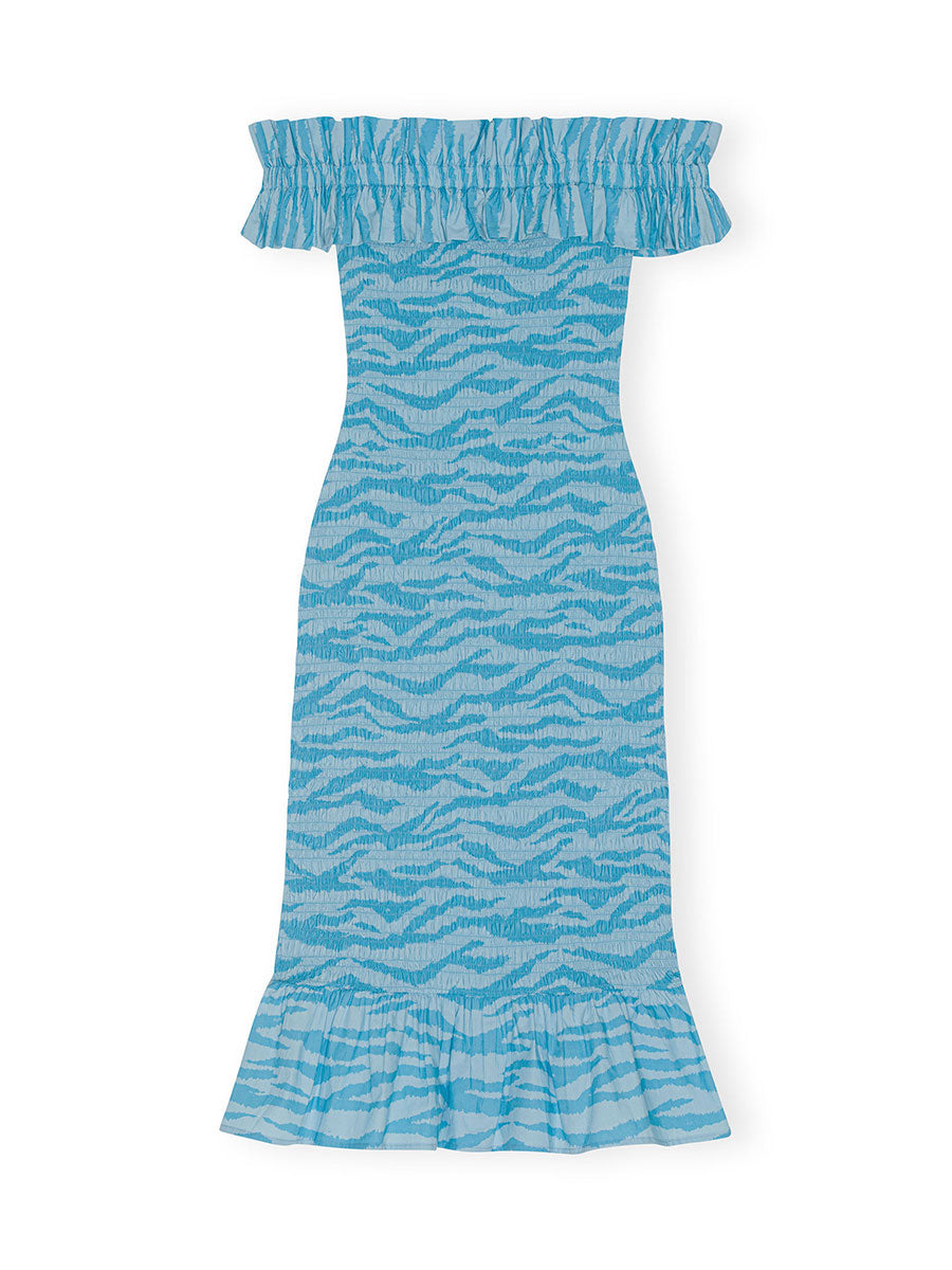 Ganni Off-Shoulder Smock Midi Dress