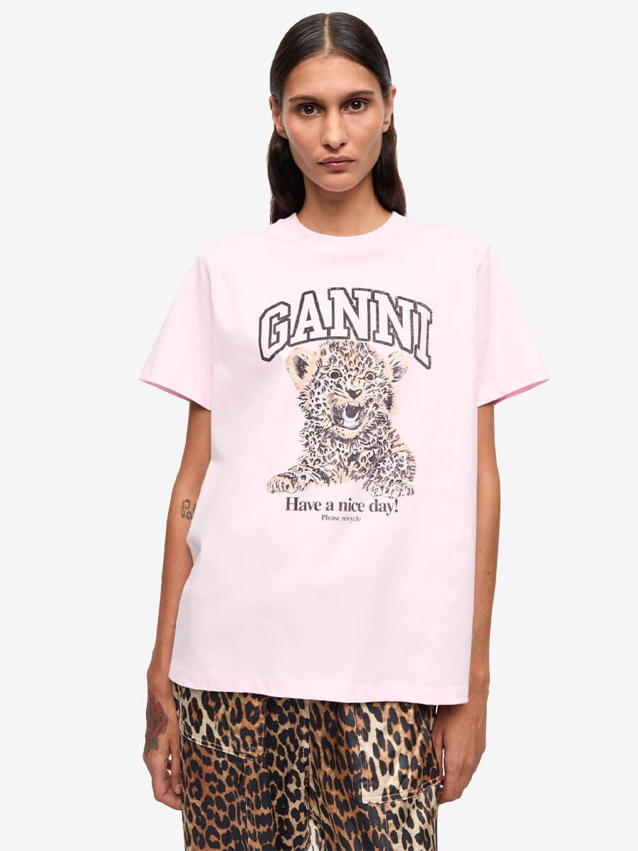 Pink Basic Jersey Leopard Relaxed T-Shirt