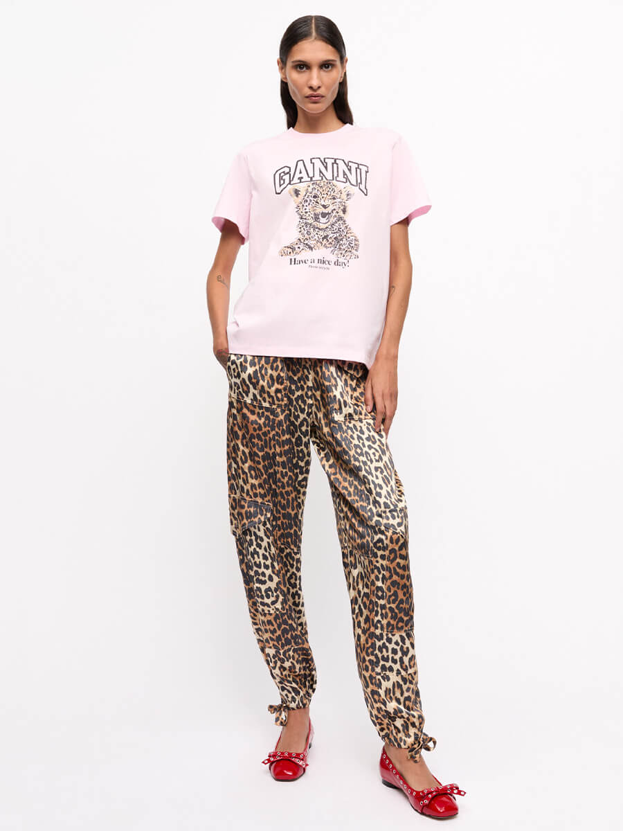 Ganni-Pink-Basic-Jersey-Leopard-Relaxed-T-Shirt