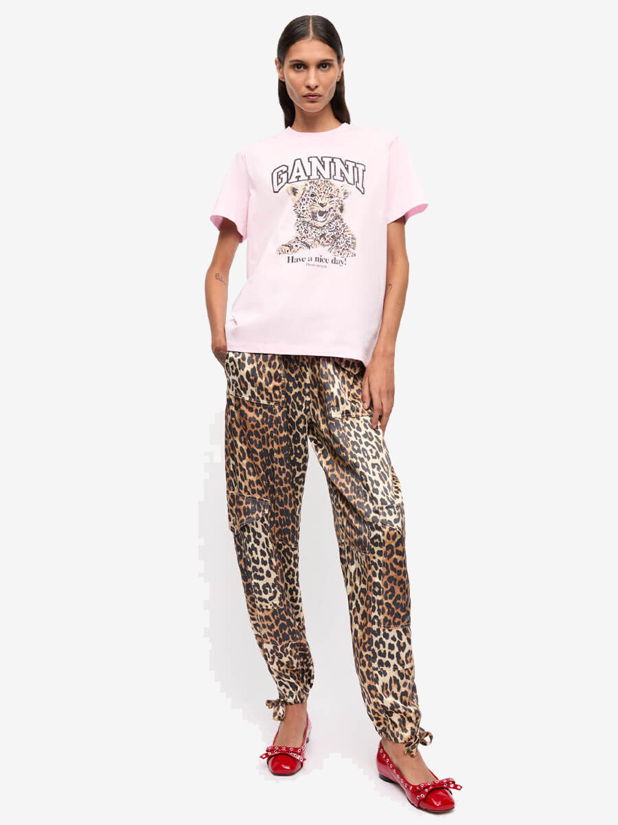 Pink Basic Jersey Leopard Relaxed T-Shirt