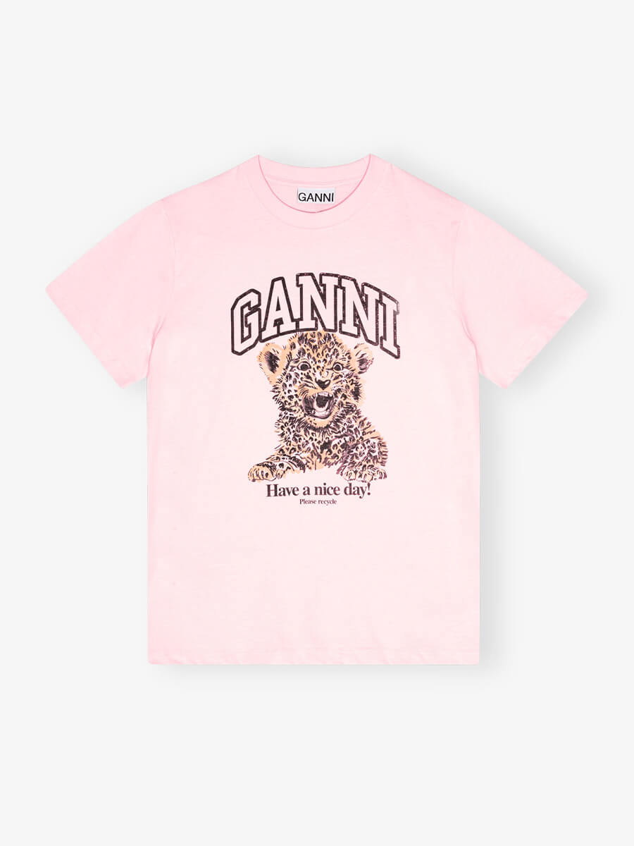 Ganni-Pink-Basic-Jersey-Leopard-Relaxed-T-Shirt