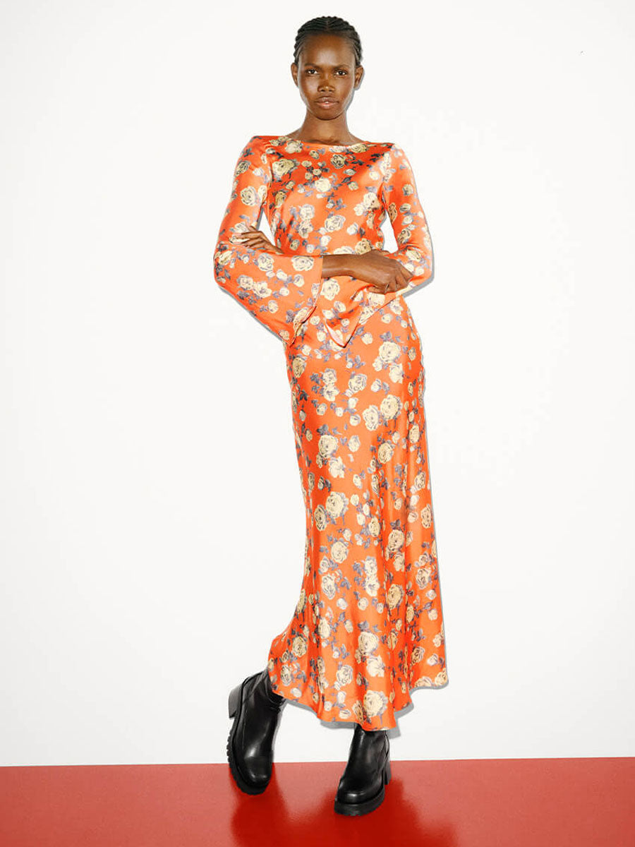 Printed Satin Maxi Dress - Poinciana