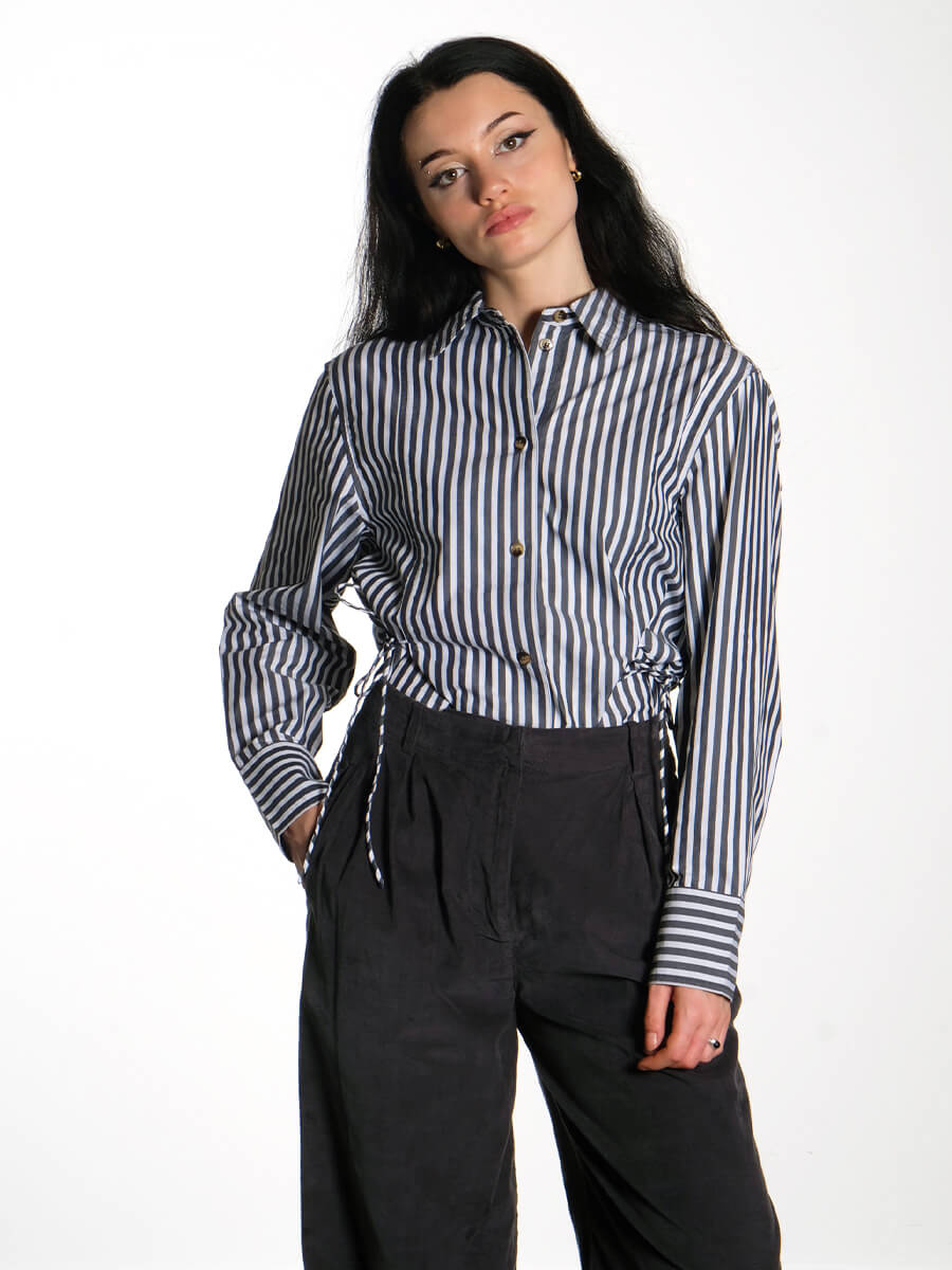 Ganni-Stripe-Cotton-Oversized-Tie-String-Shirt