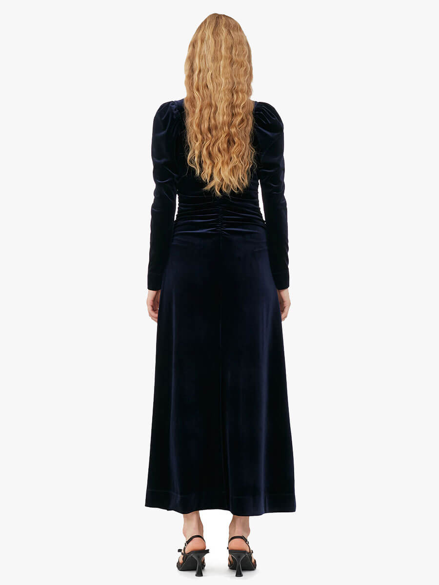 Velvet Jersey Gathered Long Dress - Total Eclipse