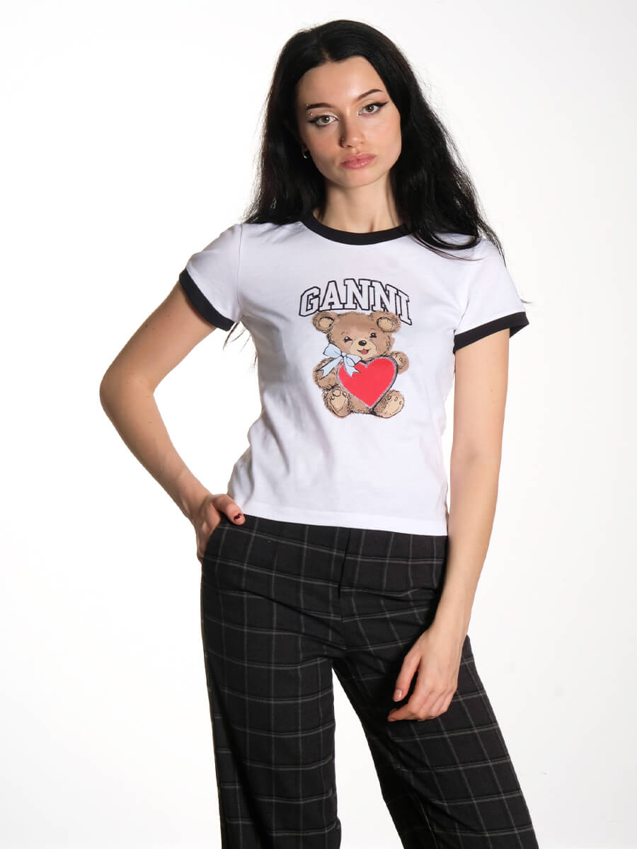 Ganni-White-Basic-Jersey-Bear-T-Shirt