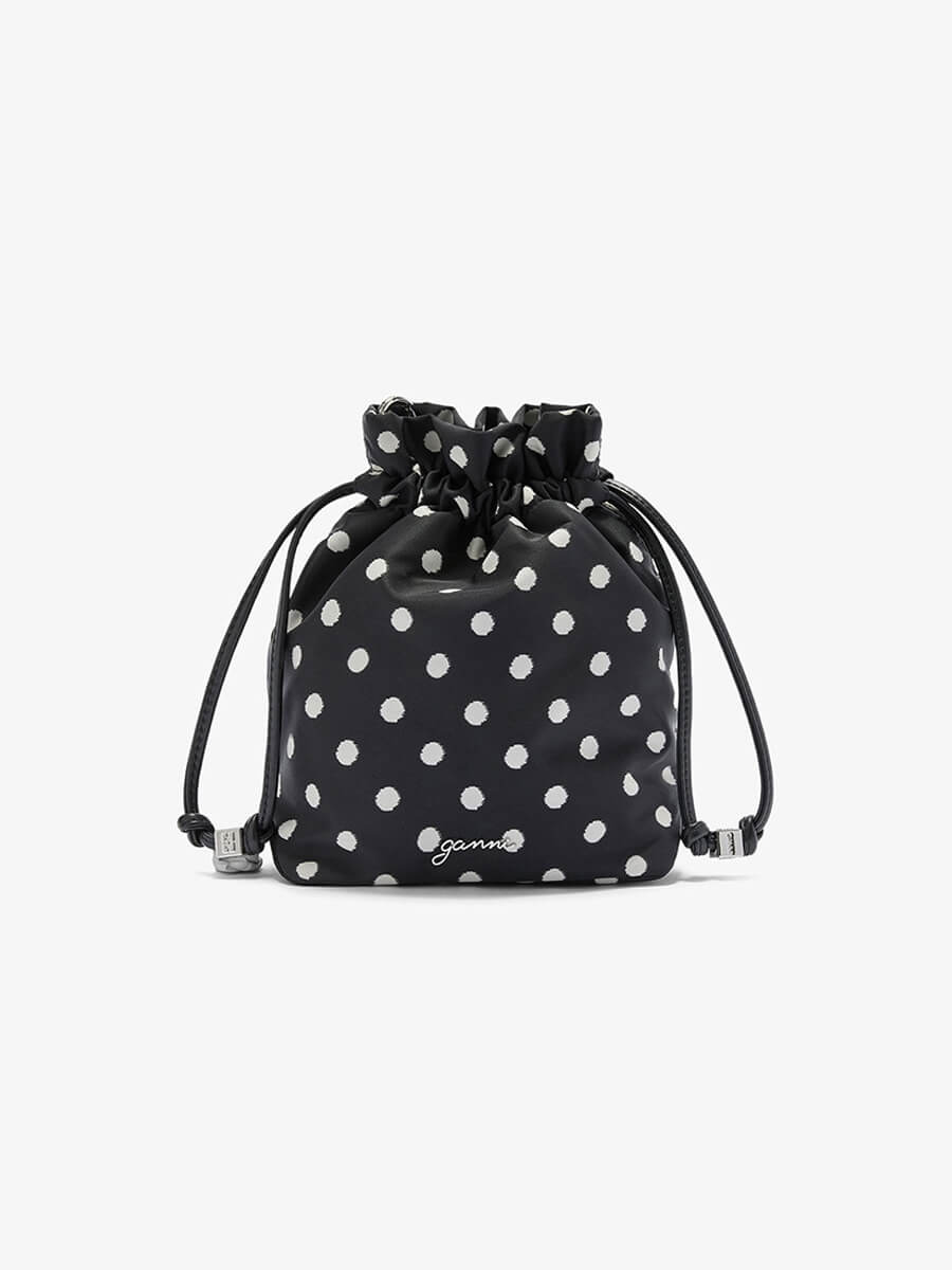 Ganni Black Printed Bou Bucket Pouch Bag 