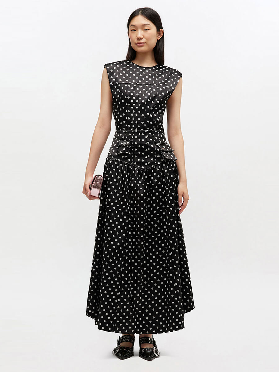Ganni Polka Dot Satin Corset Skirt