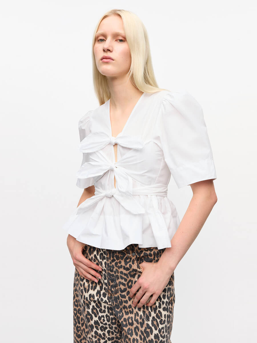 Ganni Stretch Cotton Tie Strap Blouse - Bright White