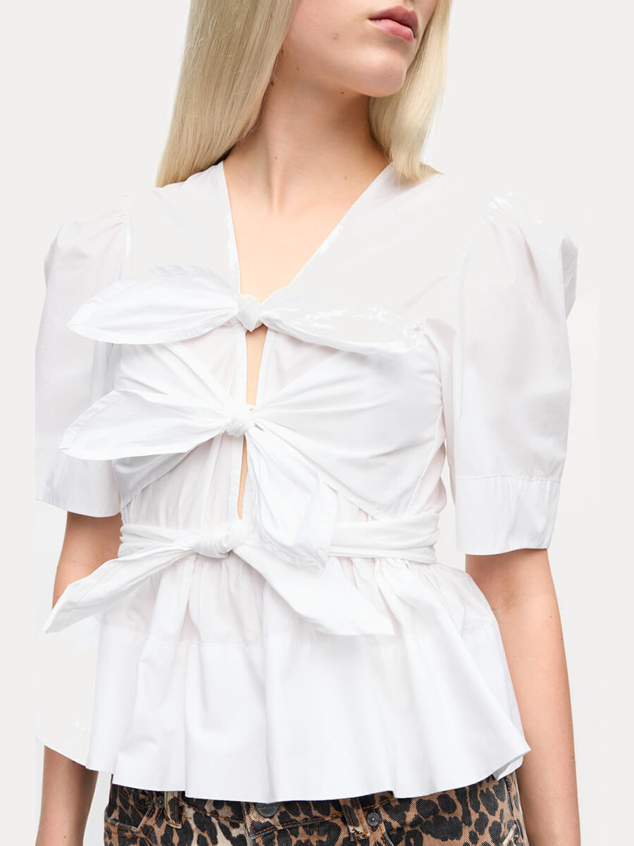 Ganni Stretch Cotton Tie Strap Blouse - Bright White