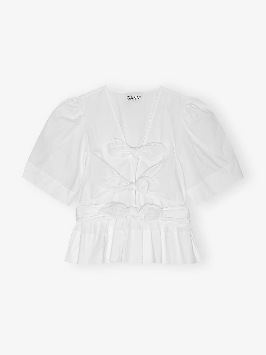 Ganni Stretch Cotton Tie Strap Blouse - Bright White