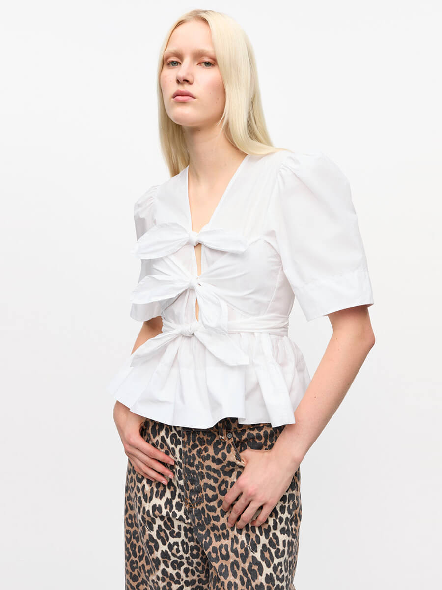 Ganni Stretch Cotton Tie Strap Blouse - Bright White