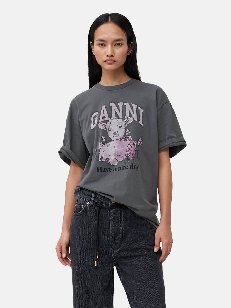 Ganni Volcanic Ash Grey Future Relaxed Lamb T-shirt