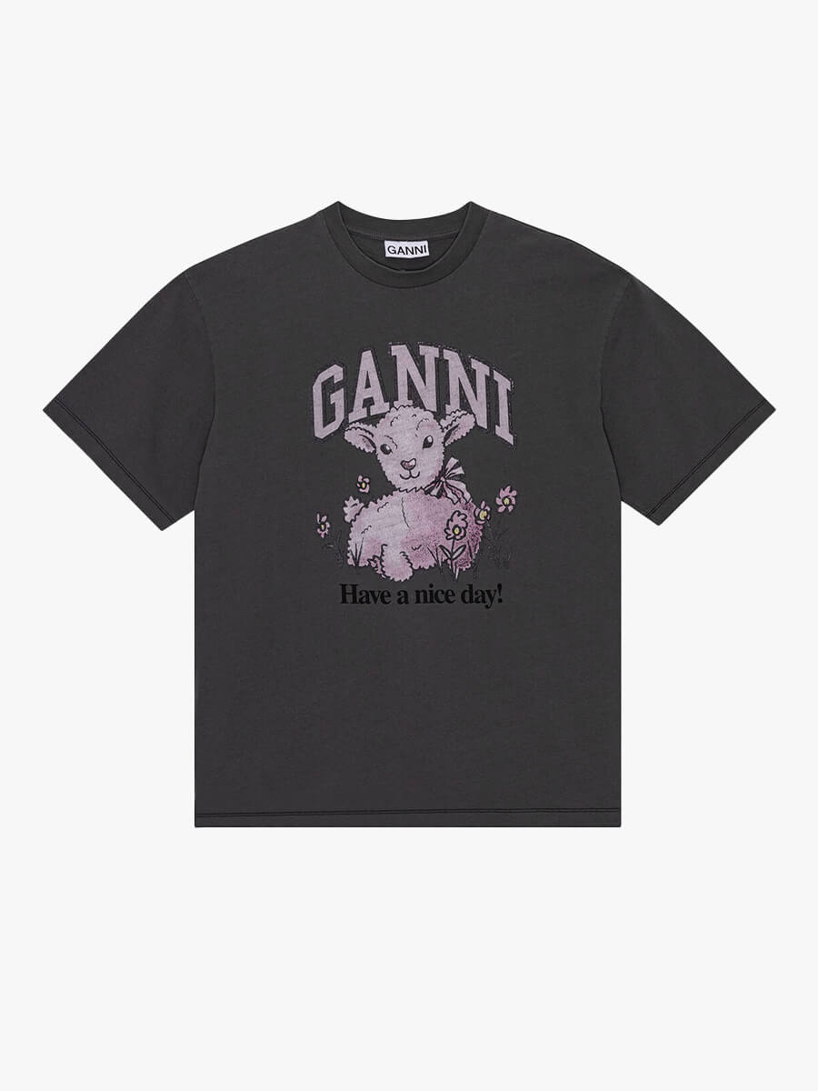 Ganni Volcanic Ash Grey Future Relaxed Lamb T-shirt