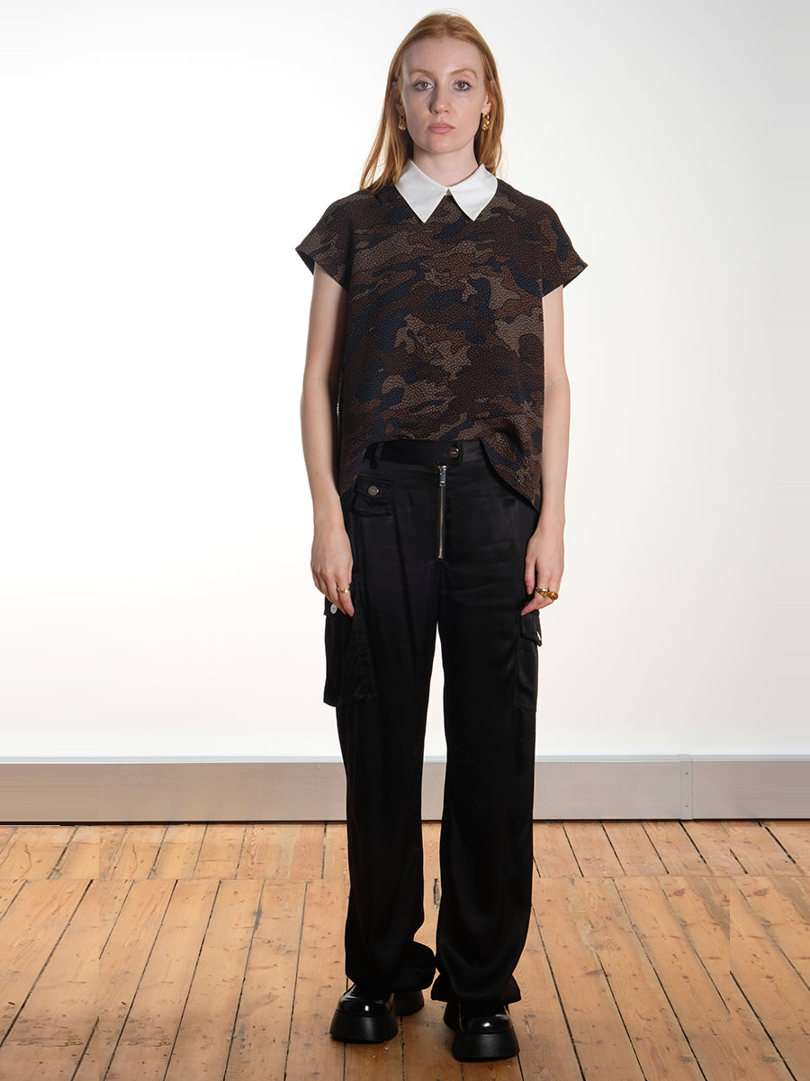 GANNI Washed Satin Pants- Black