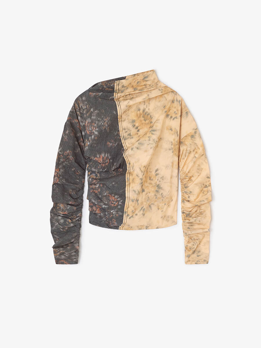 Ganni  -Black and Beige Floral Ruched Top