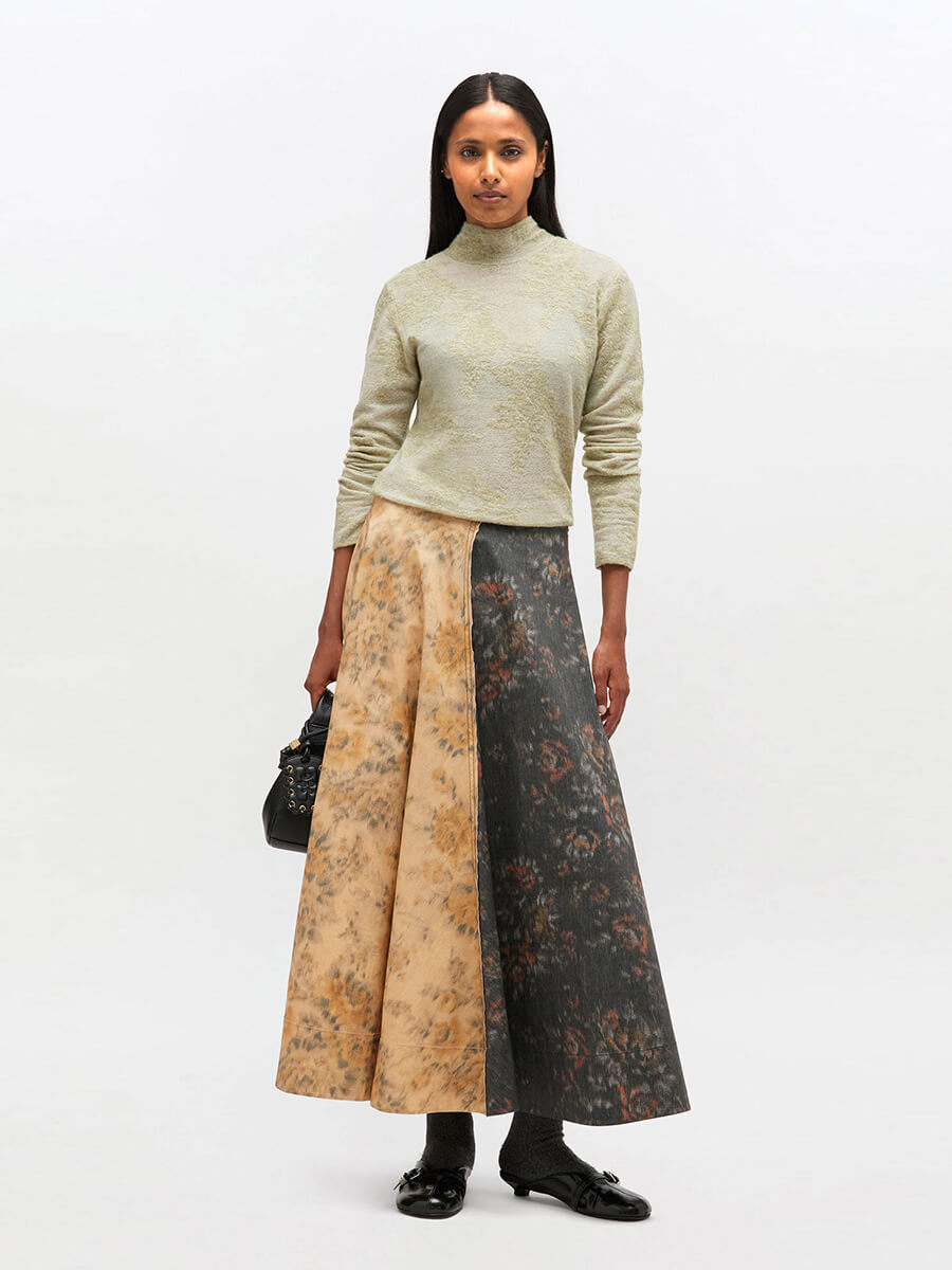 Ganni - Black and Beige Floral Skirt