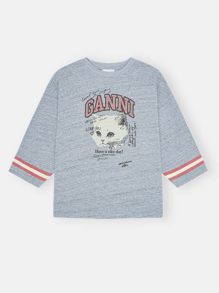 Ganni - Overdyed Cotton Melange 3/4 Sleeve - Grey Melange