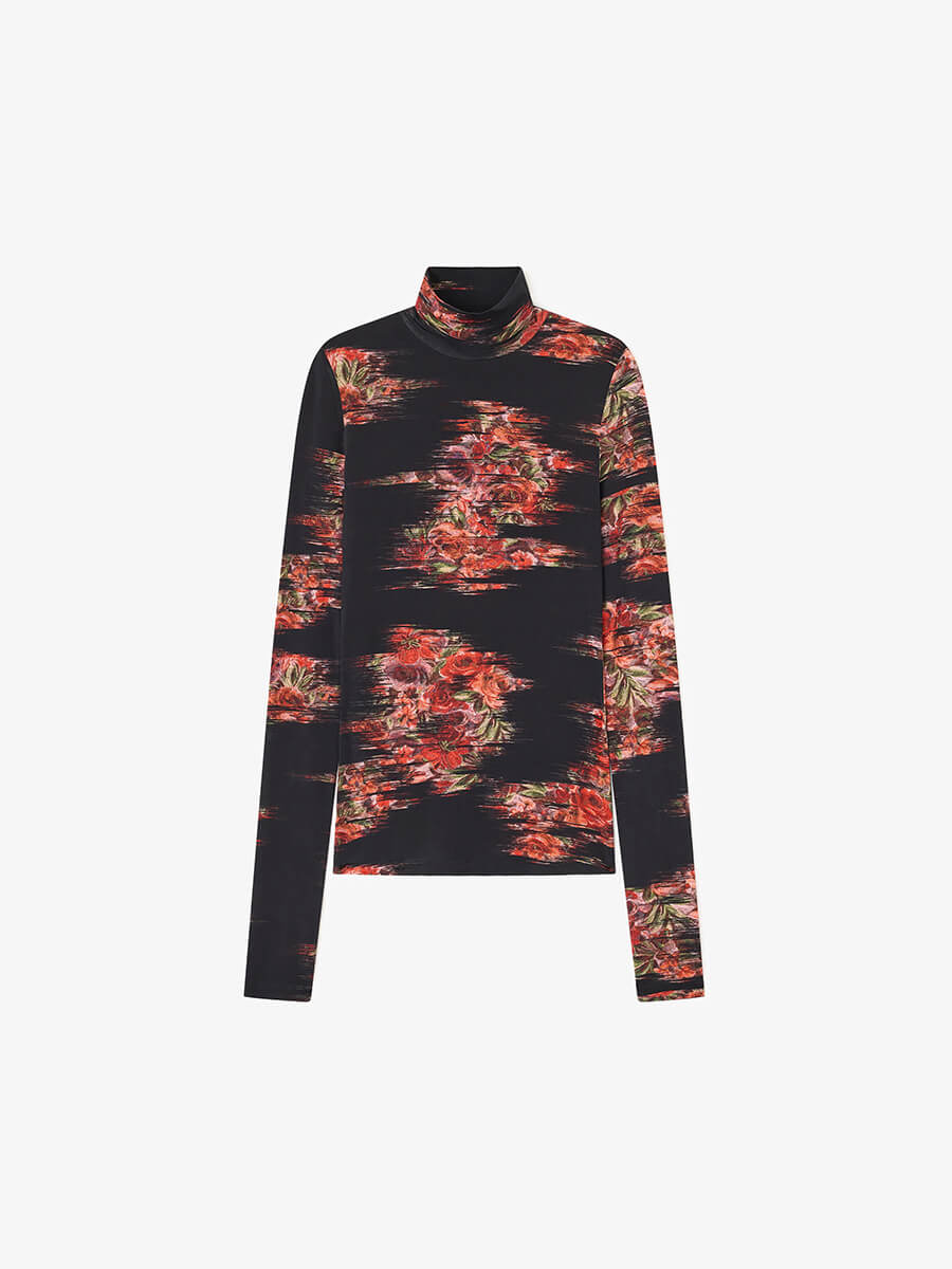 Ganni - Printed Shiny Jersey Turtleneck