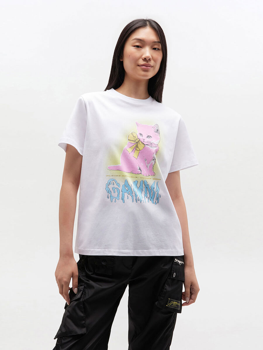 Ganni - White Kitty T-Shirt